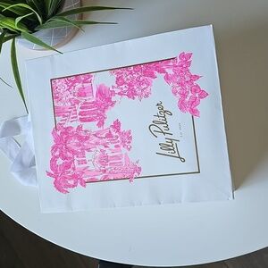 Lilly Pulitzer Pink and White Graphic Tote Gift Bag